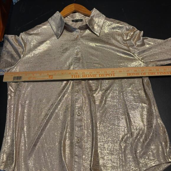 Kiwi Club Gold Metallic Polyester Blend Button Up Shirt Women's Size Small S - Picture 6 of 8